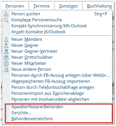 Menüpunkt Personen