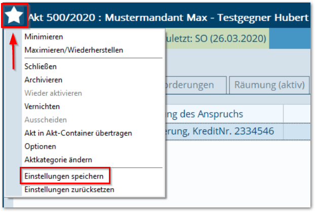 Forderung Spalten speichern 1