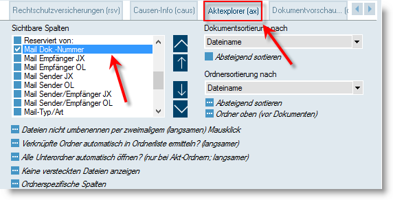 BAS_Sichtbare Spalten im Dokumentenarchiv