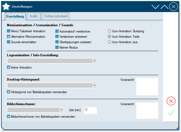 Toolbar weitere Einstellungen