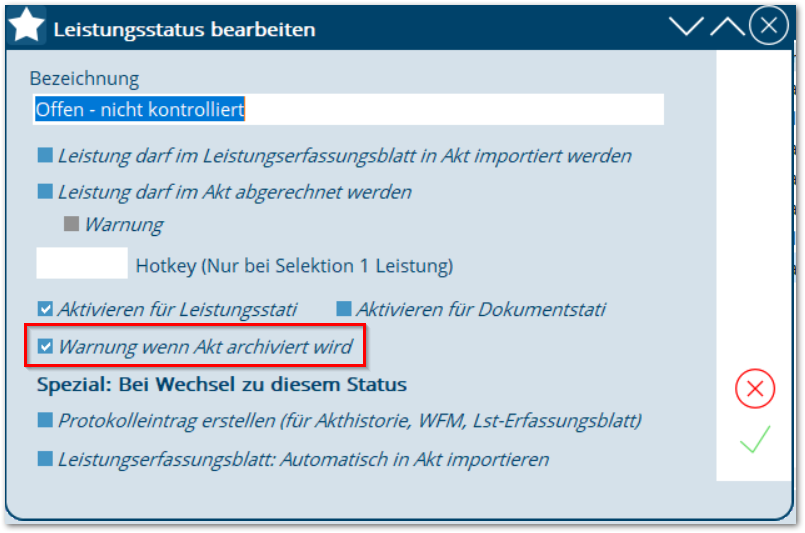 BAS_Leistungsstatus Warnung bei Aktarchivierung