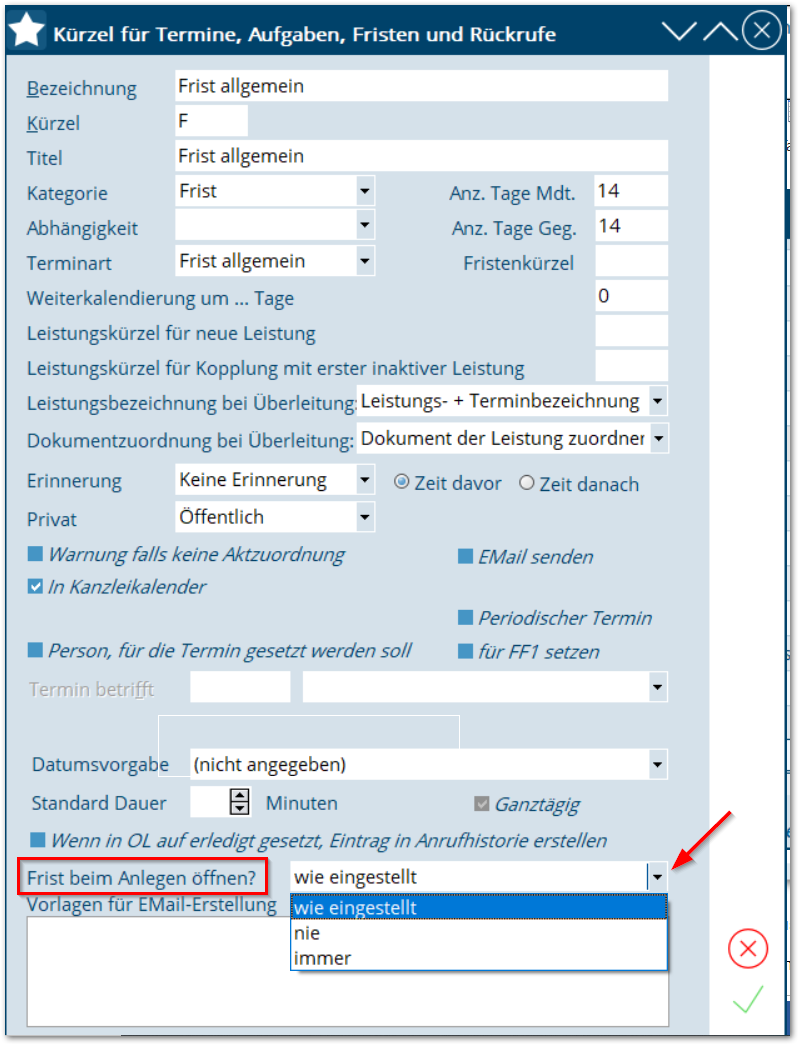 BAS_Durch Leistungen ausgelöste Fristen ohne Bestätigung speichern