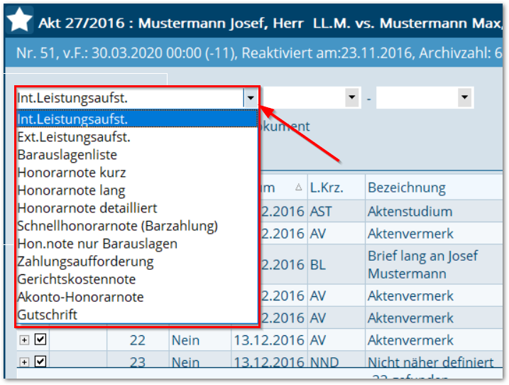 BAS_Dokumenterstellung aus dem Reiter Honorarlegung_2