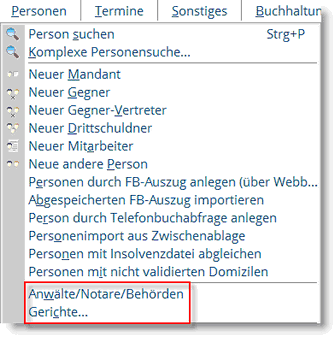 Menüpunkt Personen